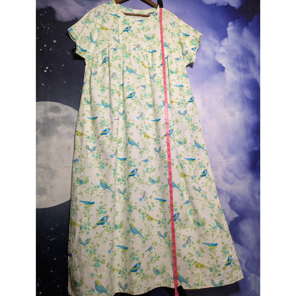 Handmade White Cotton Dress Birds Floral Cottagecore Prairie Housedress Modest - Picture 9 of 11